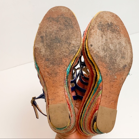 Paloma Barcelo Rainbow Espadrille Wedge Sandals Raffia - Picture 4 of 6